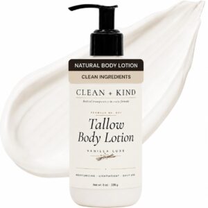 Vanilla Tallow Body Lotion — Hydrating Non-Toxic Natural Body Moisturizer & Cream, Grass-Fed Beef, Organic Shea, Jojoba, Coconut MCT & Aloe for Dry Sensitive Skin (8 oz)