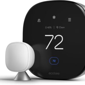 ecobee Smart Thermostat Premium with Smart Sensor and Air Quality Monitor – Programmable Wifi Thermostat – Works with Siri, Alexa, Google Assistant, Black
