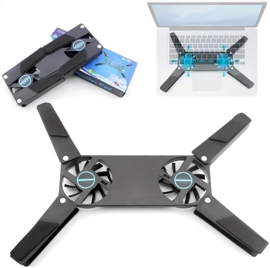 Foldable Laptop Cooling Pad with 2 Quiet Fans for 10-15 Inch, Portable Lightweight Cooler Pad for Home Office Travel(Black) - Image 2