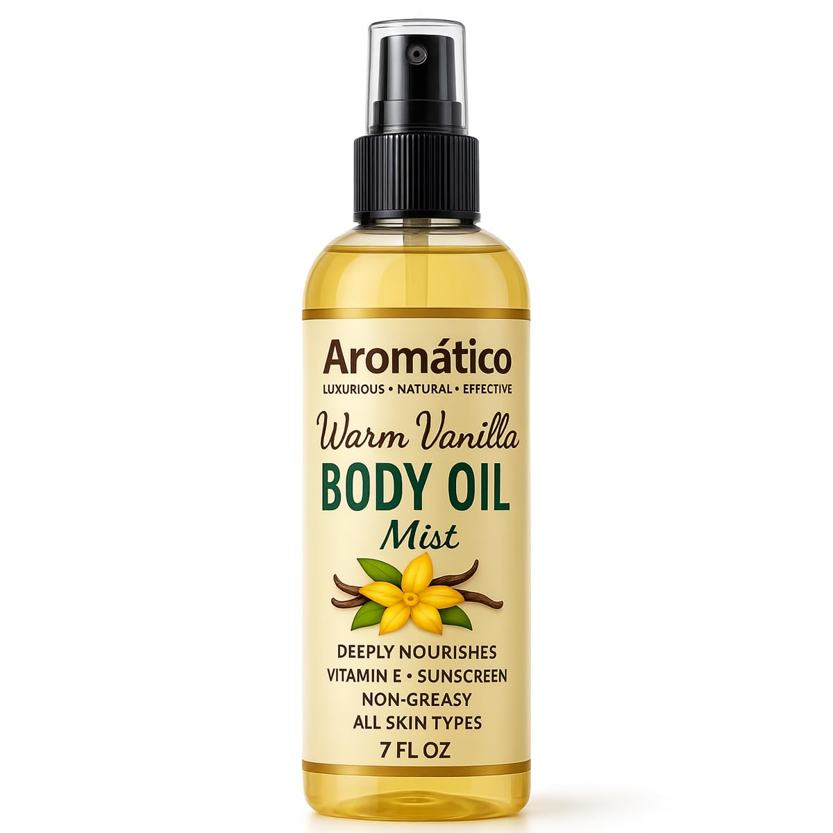Aromatico Warm Vanilla Body Oil Mist for Women – 7 fl oz | Lightweight, Non-Sticky, Spray-on formula for Daily use After Shower | Moisturized, Soft, Glowing Skin | Cozy, Creamy Vanilla Scent - Image 2