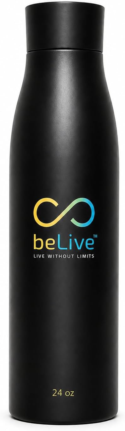 BeLive Smart Water Bottle 24oz – UV-C Self Cleaning, Temperature Display (°C/°F), Hydration Reminder, USB-C Rechargeable, Insulated Stainless Steel Bottle (Black)