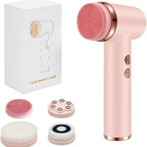 Electric Facial Cleansing Brush, Deep Cleansing & Exfoliating Face Brush with 4 Heads, Waterproof and Rechargeable for All Skin Types and Makeup Removal