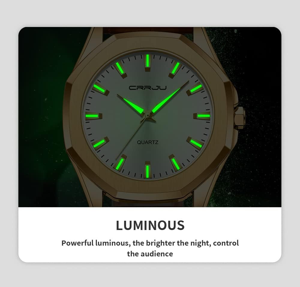CRRJU Men's Fashion Luxury Classical Leather Watches for Men Business Simple Luminous Analog Quartz Wristwatches - Image 7