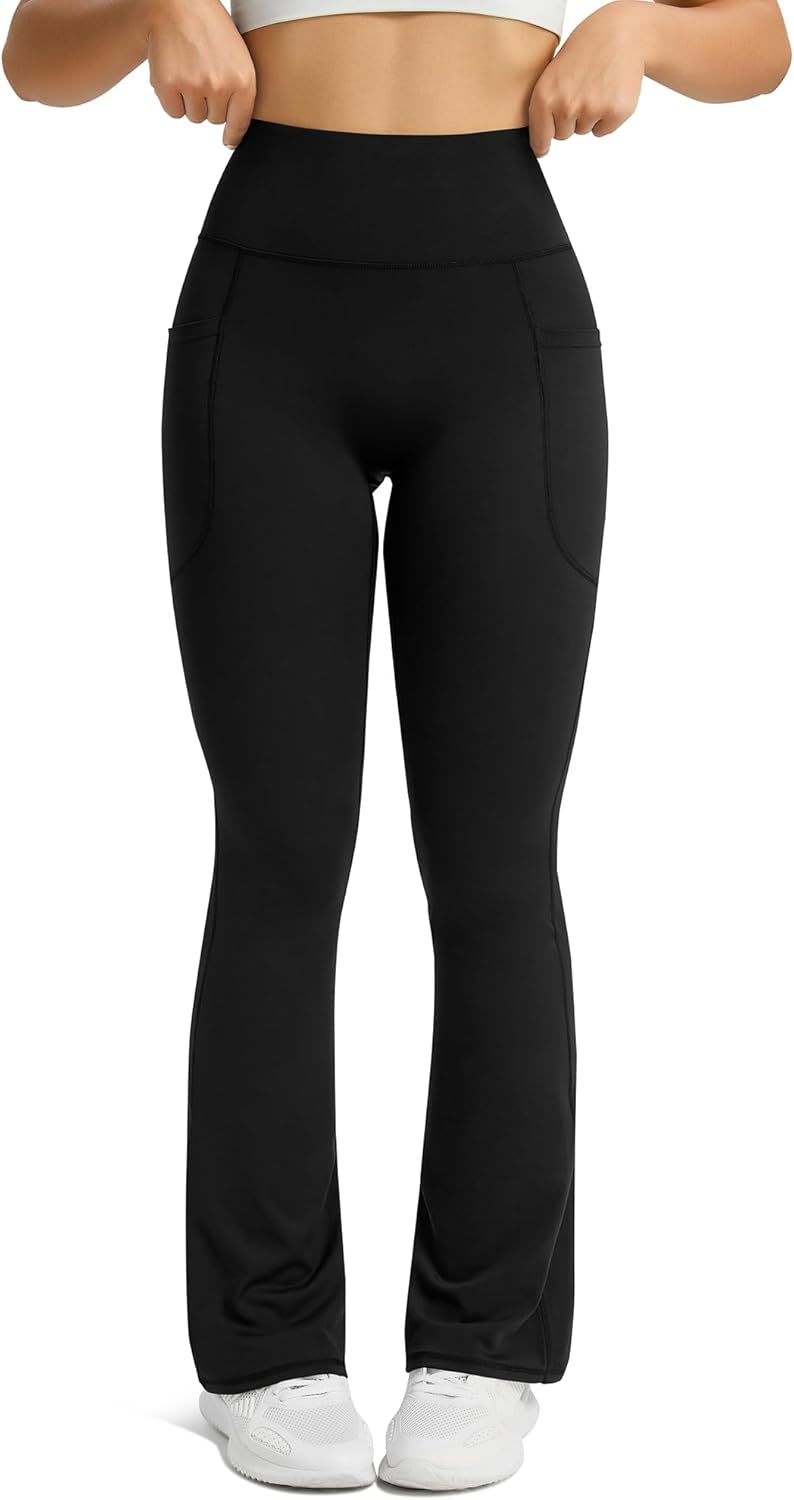 Womens Flared Yoga Pants with Pockets, High Waisted Flare Leggings Bell Bottom Bootcut Yoga Dress Pants - Image 4