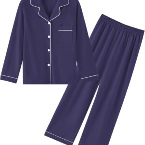 QZH.DUAO Boys Pajamas Set Kids Soft Long Sleeve Top and Pants Sleepwear 2 Pcs Button-Up Comfy Pjs Set for Ages 4-14