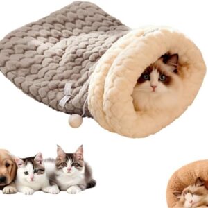 Winter Warming Cat Sleeping Bag，Soft Plush Sleeping Bag for Indoor Cats，Cozy Pet Nest for Cats and Dogs, Portable Calming Pet Nests，Cat Cave Bed Self Warming Bed, Pet Hideway (Medium,C-Grey)