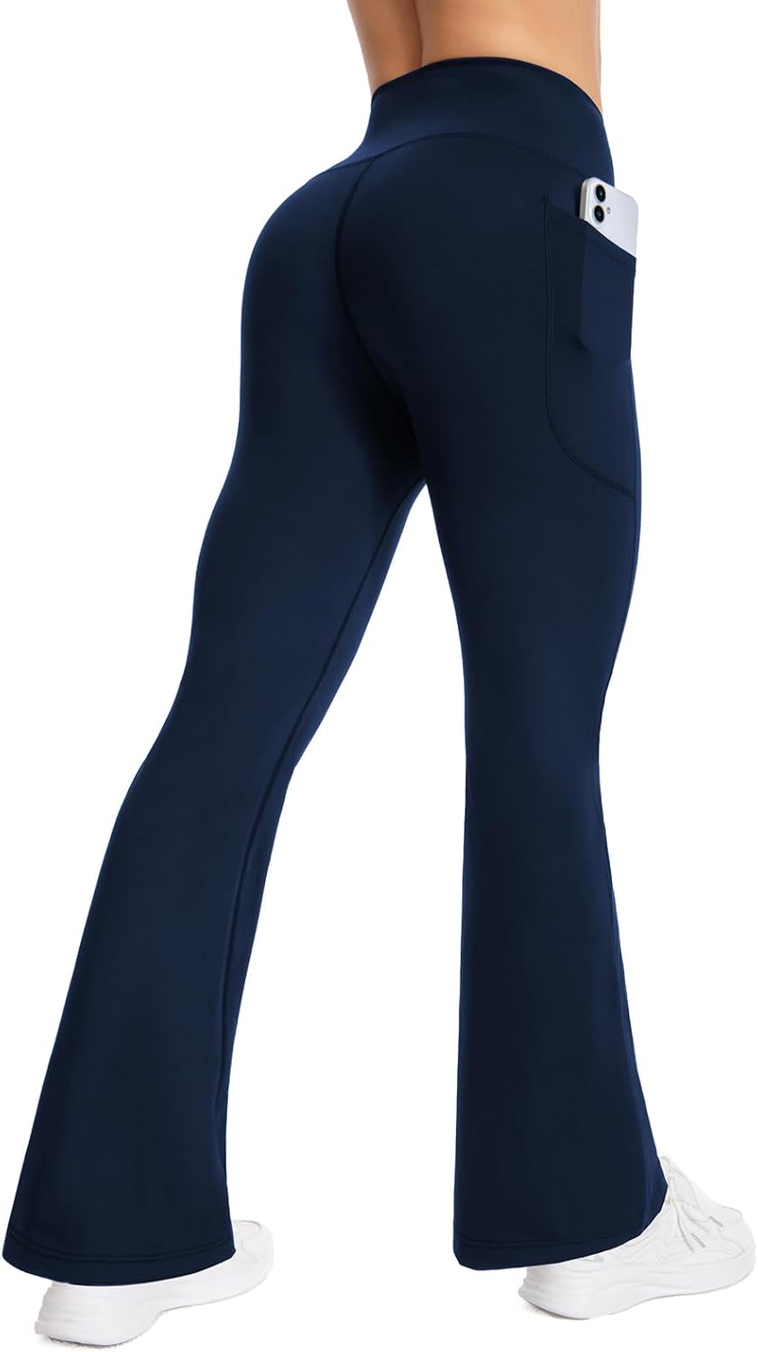 Women's High Waist Yoga Pants, with Side Pockets Flared Leggings, Workout Bell Bottoms