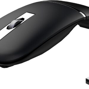 Bluetooth Wireless Arc Travel Mouse, Dual Model (2.4G+BT5.1) Rotating Foldable Mouse for Microsoft, Rechargeable Slim Portable Mice for Laptop, Notebook, PC, MacBook, Chromebook, Lenovo – Black