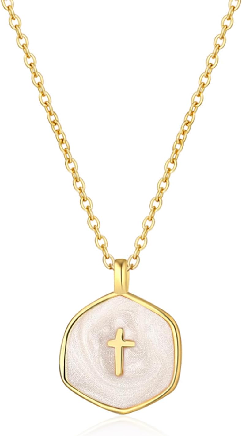 Small Cross Necklace for Women, Dainty 14K Gold Plated Cross Pendant Necklace, Everyday Simple Cross Charm Choker Minimalist Religious Jewelry Cute Trendy Gifts