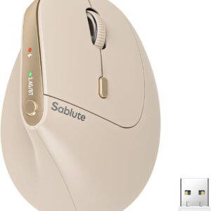SABLUTE MAM3 Ergonomic Mouse, Rechargeable Wireless Vertical Mouse with 4 Adjustable DPI for Small/Medium Hands, Dual-Device Connectivity for Computer/PC/Laptop,Bluetooth Mouse for Window,Mac OS,Beige