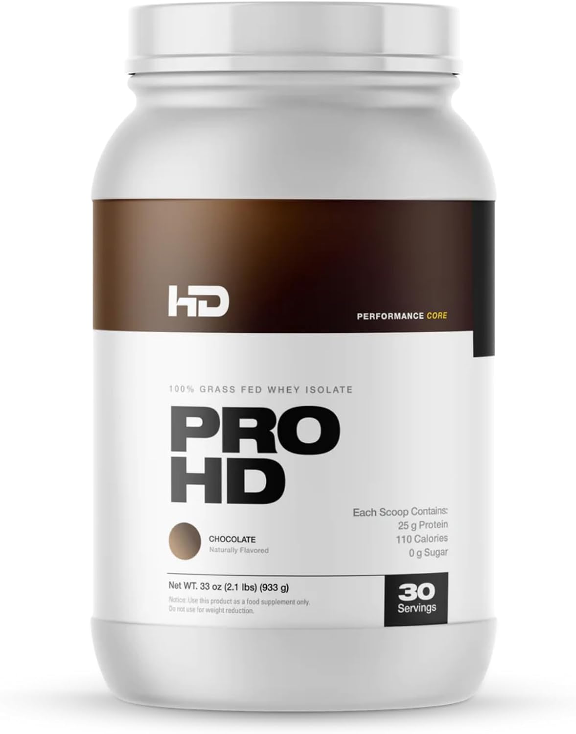 HD MUSCLE ProHD Protein | 100% Grass Fed Whey Isolate | 25g Protein, 110 Calories, 0g Fat | Zero Fillers or Amino Spiking | 2.1 Pound, 30 Servings (Chocolate)