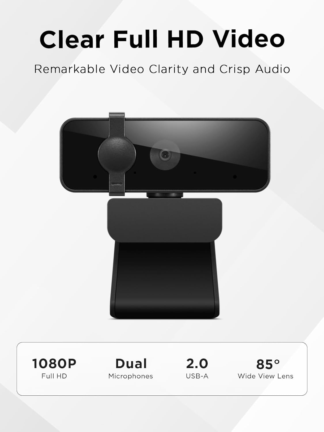 Lenovo Essential FHD Webcam Gen 2, Full HD, 1080p, Dual Microphones, 85 Degree FOV, 30 fps, USB-A Connection, Bulit-in Manual Privacy Shutter, Black - Image 4