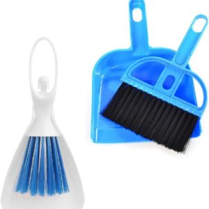 PINVNBY Mini Dustpan and Brush Set, Cage Cleaner for Guinea Pigs, Cats, Hedgehogs, Hamsters, Chinchillas, Rabbits, Reptiles, and Other Small Animals 2 Pack Mini Hand Broom and Dustpan