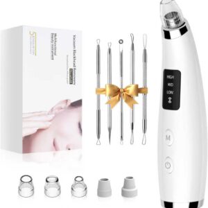 Rechargeable Blackhead Vacuum Pore Cleaner – 5 Attachments & 3 Suction Levels for Deep Facial Cleansing, USB-Powered Blackhead Remover for Women and Men (White)
