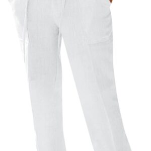 PASLTER Mens Casual Linen Pants Loose Fit Elastic Drawstring Waist Straight-Legs Summer Yoga Beach Long Pants