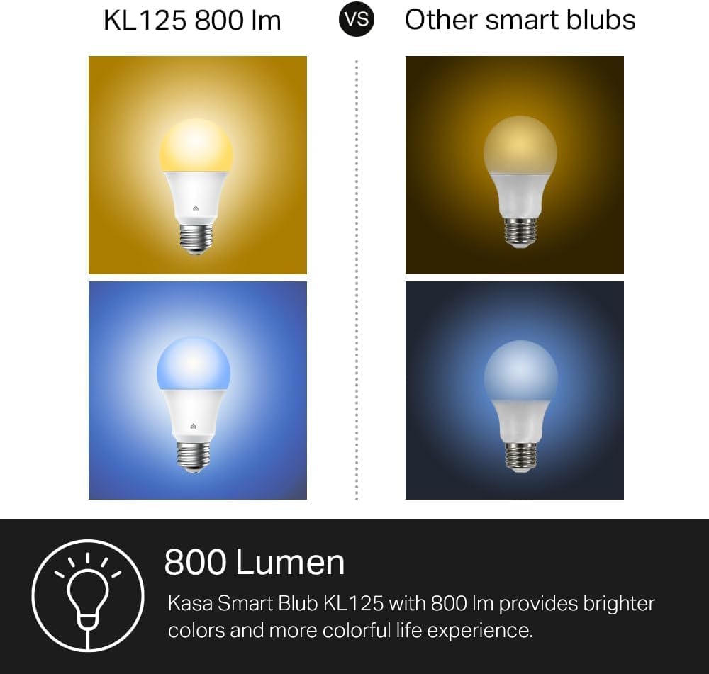 Kasa Smart Light Bulbs, Full Color Changing Dimmable Smart WiFi Bulbs Compatible with Alexa and Google Home, A19, 60 W 800 Lumens,2.4Ghz only, No Hub Required, 2-Pack (KL125P2), Multicolor - Image 3