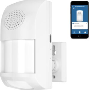 WiFi Motion Sensor Alarm: Smart PIR Motion Detector Alert with 110dB Siren & App Alerts, Tuya App for Remote Arm/Disarm, 4 Alarm Modes Home Security System Compatible with Alexa/Google Assistant