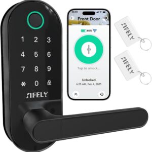 Fingerprint Smart Door Lock with Handle & Keypad – Built-in WiFi Remote Access, Keyless Entry for Front Door, Home & Airbnb, App Control, Compatible with Alexa & Google, Easy DIY Install