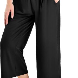 Ipletix Capri Pants for Women High Waisted Casual Wide Leg Yoga Pants with Pockets for Travel Gym Exercise