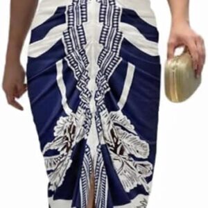 CHICME Summer Dresses for Women Floral Print Plunge V Neck Midi Dress Casual Ruched Slit Bodycon Party Dress