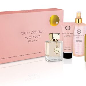 Club De Nuit by Armaf for Women – 4 Pc Gift Set 3.6oz EDP Spray, 3.4oz Body Lotion, 1.7oz Body Spray, 8.4oz Body Mist