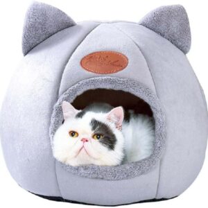 Cat Beds for Indoor Cats, Cozy Cat Cave Bed Dog House Cats Tent with Removable Cushion Pillow, Soft Warm Pet House Puppy Bed, Cute Pet Nest for Kitten Small Dog (Gray, M-13x13x13 Inches)