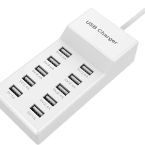 10-Port USB Wall Charger Station with Rapid Charging Auto Detect Technology Safety Guaranteed Family-Sized USB Ports for Multiple Devices Smart Phone Tablet Laptop Computer