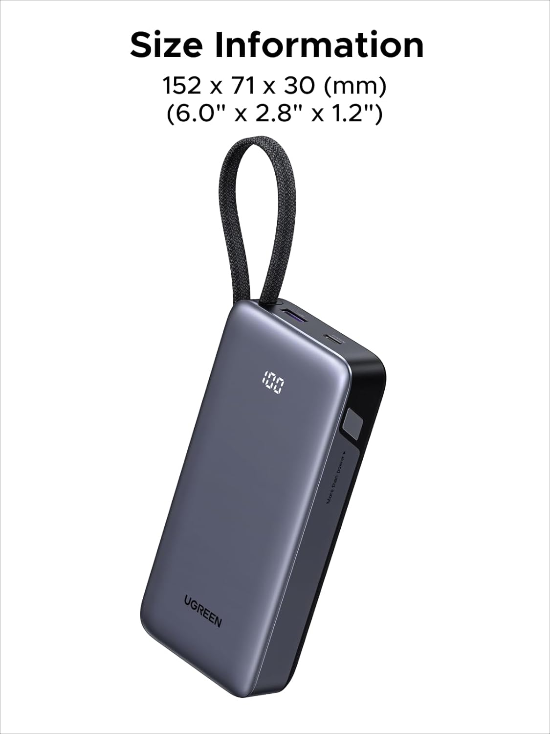 UGREEN Nexode Power Bank 20000mAh 45W with Built-in Cable, Fast Charging Portable Charger for iPhone 17 Pro/Samsung S26 Ultra/iPad Pro, 3-Port External Battery Pack with Digital Display, Travel Ready - Image 9