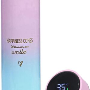 Smart Water Bottle Insulated Water Bottle Coffee Bottle Travel Coffee Mug Flasks for Hot and and Cold Drinks 16.9 oz/500ml (Gradient pink))