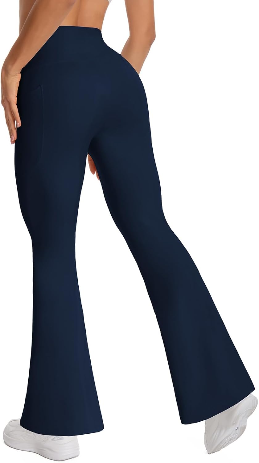 Women's High Waist Yoga Pants, with Side Pockets Flared Leggings, Workout Bell Bottoms - Image 2