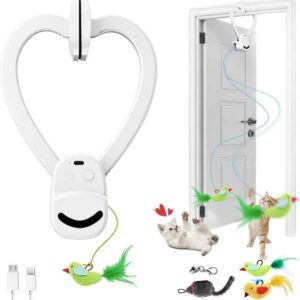 CATPICK Interactive Cat Toys for Indoor Cats – Automatic Flying Bird & Mouse Doorway Hanging Toy, USB Rechargeable Electric Kitten Toy for Hunting Instinct, Enrichment & Exercise, 2 Birds & 1 Mouse