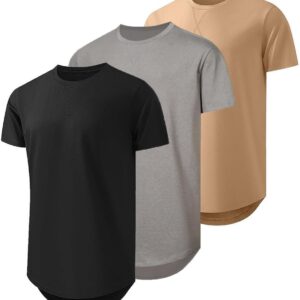 JMIERR Mens 3 Pack Cotton Hipster Hip Hop Longline Crewneck T-Shirt