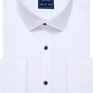 Gollnwe Men’s Dress Shirt French Cuff Shirt for Men Slim Fit Stretch Spread Collar with Metal Cufflink
