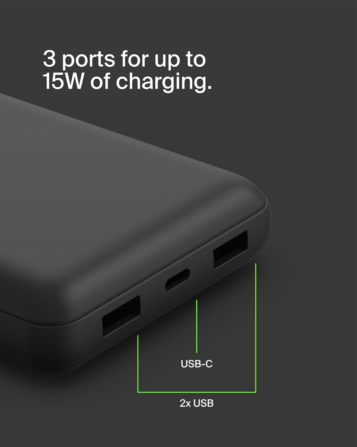Belkin Portable Charger, USB-C Power Bank 20000 mAh w/ 2 USB-A Ports, 15W w/ Type-A to Type-C Cable - iPhone 17, Air, Pro, Pro Max, AirPods, Apple Watch, Samsung Galaxy S25, Google Pixel 10 - Black - Image 9
