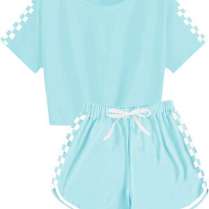 Haloumoning Unisex Girls Boys 2 Piece Outfits Crop Tops and Shorts Set Soft Cotton Clothing Sets Sports Tracksuit