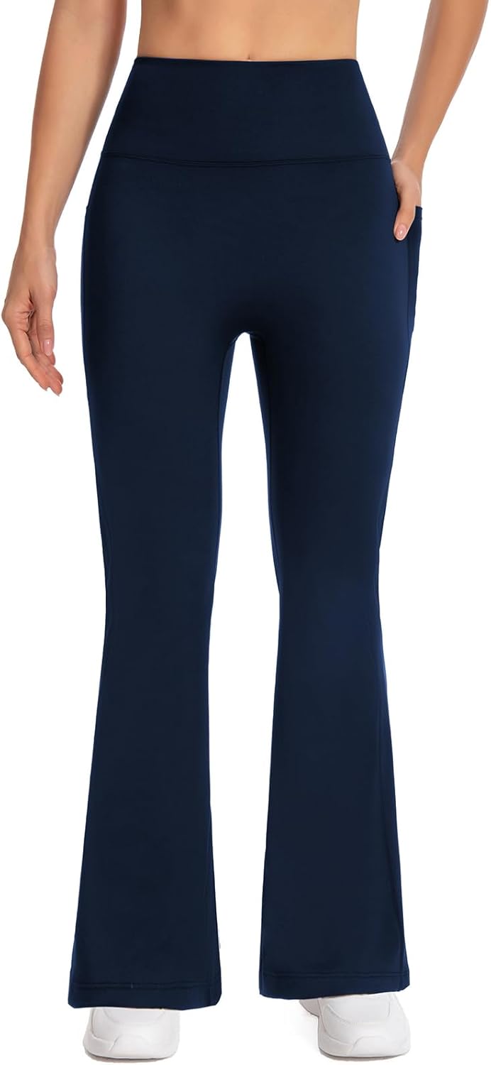 Women's High Waist Yoga Pants, with Side Pockets Flared Leggings, Workout Bell Bottoms - Image 6