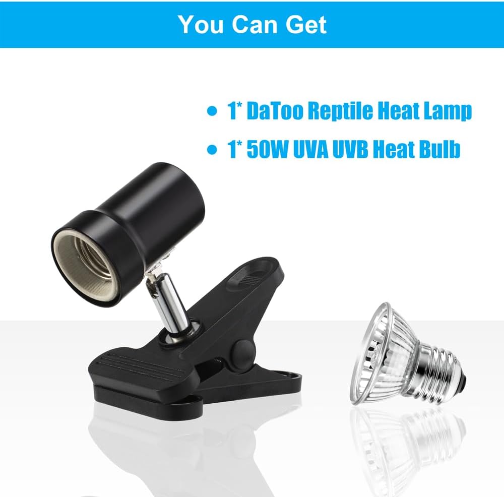 DaToo Reptile Heat Lamp Rotatable Turtle Heating Light with 50W UVA UVB Heat Bulb Simulated Sunlight Basking Spot Lamp with Clamp for Reptiles Lizard Amphibian Bearded Dragon Snake - Image 7