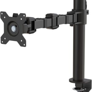 Amazon Basics Single Computer Monitor Stand with Cable Management, Height Adjustable VESA Desk Arm Mount, Fully Adjustable Tilt and Rotation, Steel, Black, Fits 13-30″ Screens