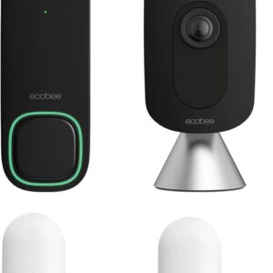 ecobee Home Security Bundle with Smart Doorbell Camera (Wired), SmartSensor for Doors and Windows, and SmartCamera with Voice Control.