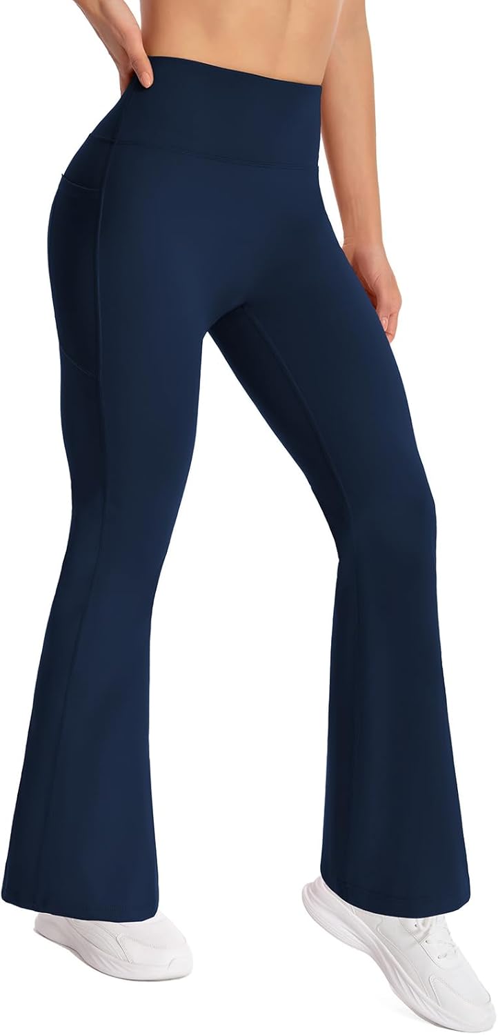 Women's High Waist Yoga Pants, with Side Pockets Flared Leggings, Workout Bell Bottoms - Image 4