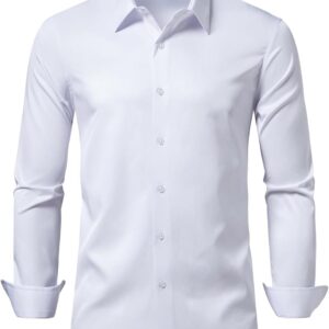 Men’s Dress Shirt Slim Fit Casual Business Formal Wedding Long Sleeve Wrinkle Free Button Down Shirts