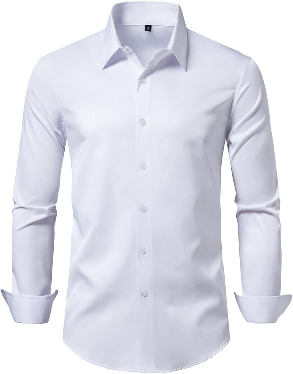 Men's Dress Shirt Slim Fit Casual Business Formal Wedding Long Sleeve Wrinkle Free Button Down Shirts