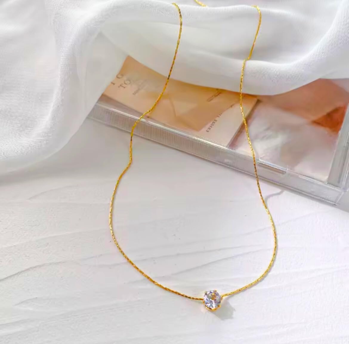 Minimalist Zircon Pendant Necklace for Women - Stainless Steel Adjustable Choker, 15.7"-17.7", Silver or 18k Gold Plated, Elegant Everyday Jewelry Gift - Image 3