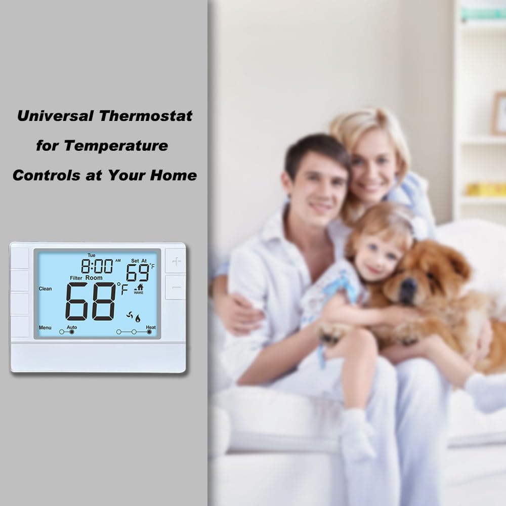 Programmable Thermostat, Thermostat for Home HVAC Systems,Multi-Stage, 2 Heat/2 Cool, White Backlight - Image 7