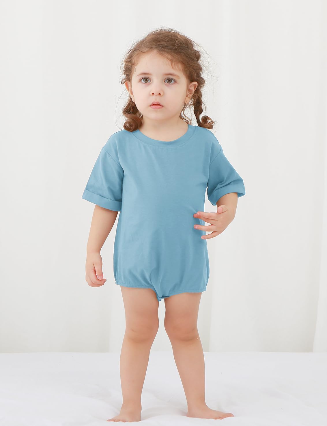 Jimonda Baby Bubble Rompers Boy Girl Solid Color T-Shirt Outfits Short Sleeve Button Bodysuit Cotton Tops Clothes 2Pcs - Image 2
