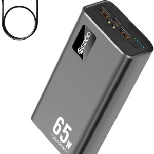 PSOOO Portable Charger 27000mAh 65W PD Fast Charging Power Bank, 3-Port External Battery Pack with LED Flashlight, Compatible with iPhone, Samsung, MacBook, Tablet, Travel & Outdoor Use (Black)