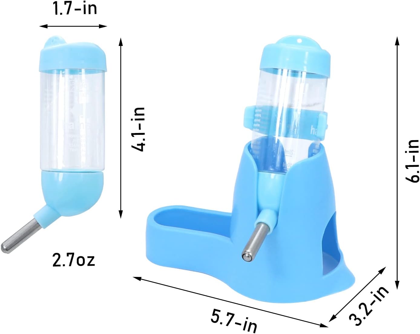 3 in 1 Hamster Hanging Water Bottle Pet Auto Dispenser with Base for Dwarf Hamster Mouse Rat Hedgehog (80ML, Blue) - Image 5