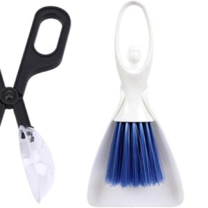 Tiny Cleanning Broom, Scooper Feeding Tool,Mini Dustpan and Brush, Stainless Steel Tweezer Reptile Tank Cleaner for Reptile and Other Small Animals Supplies 3Pcs