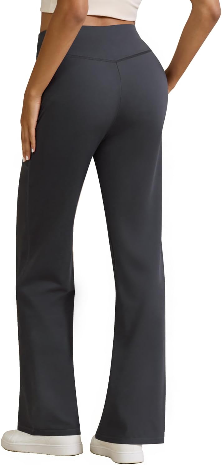 Womens High Waist Yoga Pants Stretchy Casual Trousers Straight Leg Pull On Side Pockets - Image 4