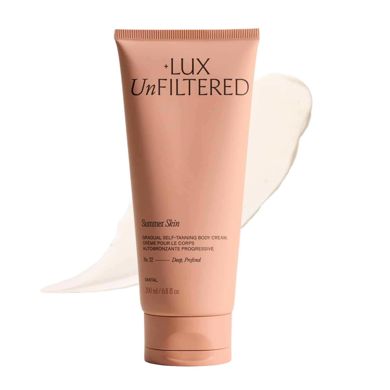 + Lux Unfiltered N°32 Summer Skin Deep Gradual Self Tanner, Hydrating Self Tanning Lotion - Shea Butter & Squalane - Non-Sticky, No Transfer, Natural-Looking Tan - Vegan Sunless Tanner - Santal